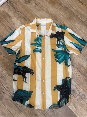 Mavrans Men's Striped Yellow & Teal Short-Sleeve Button-Up Shirt